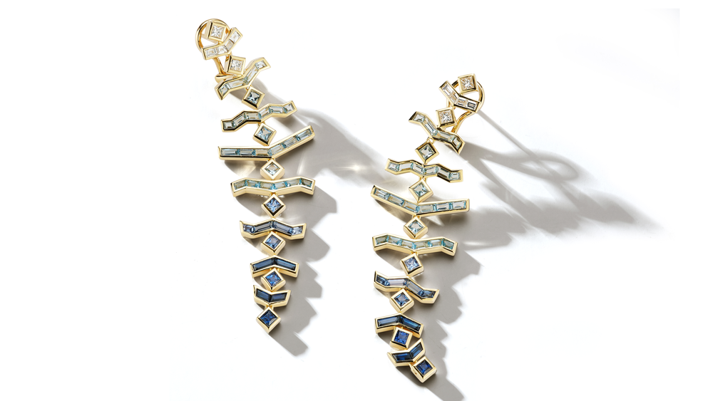 ARK Fine Jewelry Aquamarine, London Blue Topaz, Sky Blue Topaz, Sapphire and Diamond Earrings
